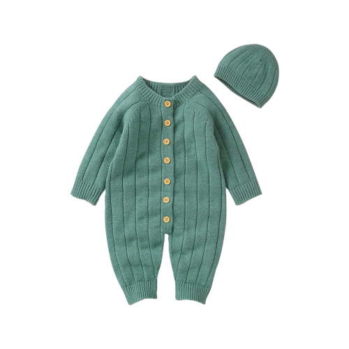 Qtinghua Newborn Baby Girl Boy Winter Clothes Long Sleeve Knit Sweater Romper Jumpsuit with Hat Outfits Green 3-6 Months