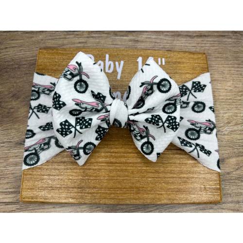 Pink Dirtbike Motocross Racing Baby Girl Hair Bow and Headwrap