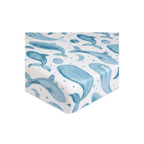 CRANE BABY Cotton Sateen Fitted Crib Sheet, Blue Whale