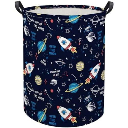 Laundry Basket Hamper for Boys Hamper Cute Toys Storage Bin Organizer Butterfly Room Decor for Home(Rocket Planet)