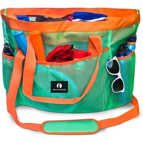 Red Suricata Mesh Beach Bag with Zipper - Extra Large Beach Tote Bag – Pool Bag