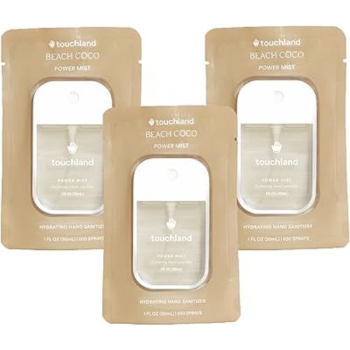 Touchland Hydrating Hand Sanitizer Spray – Beach Coco Trio Set, Dye Free – 3 x 1 FL OZ Travel Size Mists