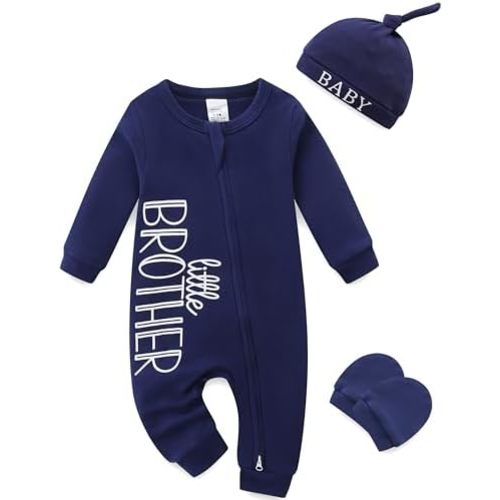 Newborn Boy Clothes Letter Print One Piece Romper Cotton Baby Coming Home Outfits 3Pcs Little Brother Outfit