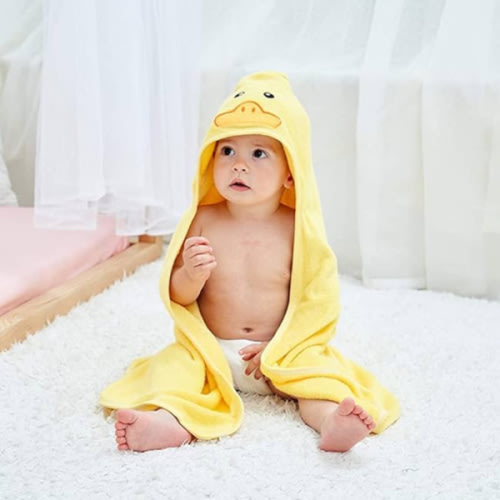 HIPHOP PANDA Hooded Towel - Rayon Made from Bamboo, Bath Towel with Bear Ears for Newborn, Babie, Toddler, Infant - Absorbent Large Baby Towel - Yellow Duck, 30 x 30 Inch