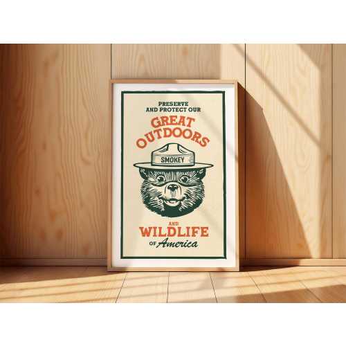 Retro Wildlife Print Outdoors Art Gift for Kids Nature Art Conservation Poster Cabin Wall Decor Outdoorsy Wall Art Fishing Hunting Camp