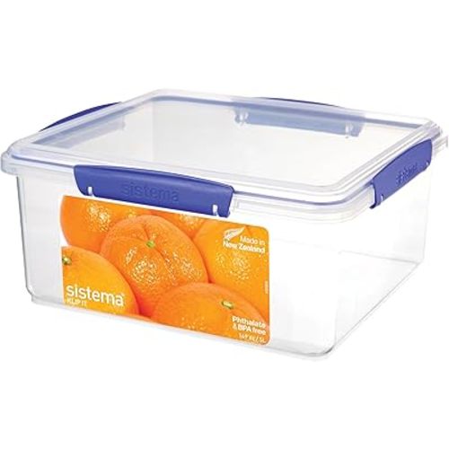 Sistema KLIP IT Food Storage Container, 7 L, Airtight & Stackable, BPA-Free, Clear with Blue Clips