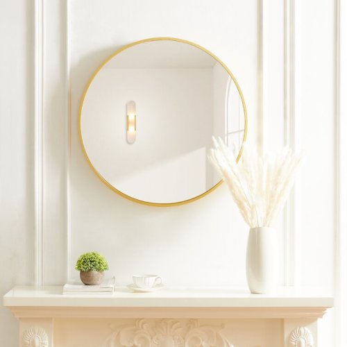 Round Metal Framed Wall Mounted Accent Mirror in Gold