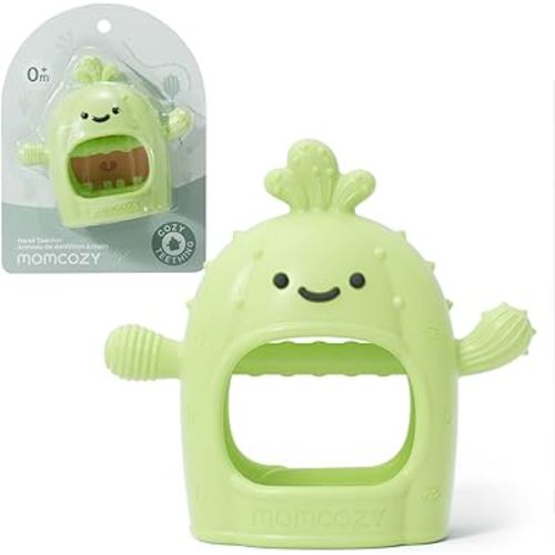 Momcozy Baby Teething Toys, Food Grade Silicone Baby Teether,Teething Mitten for Babies 0–6 Months,Teethers for Babies 6–12 Months,Anti Drop Wrist Teether with Multiple Chew Points, Grass Green