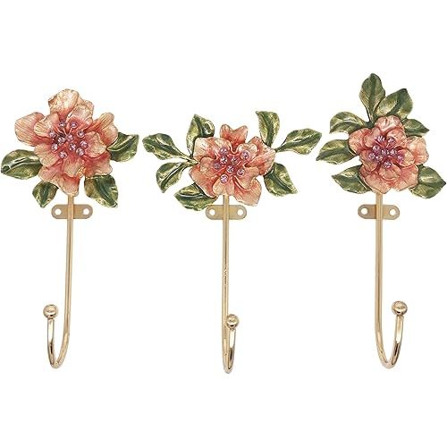 Vintage Flower Shaped Decorative Wall Hooks Rack Hangers for Hanging Clothes Coats Towels Keys Hats, 3 Pack Antique Metal Mounted Wall Hook