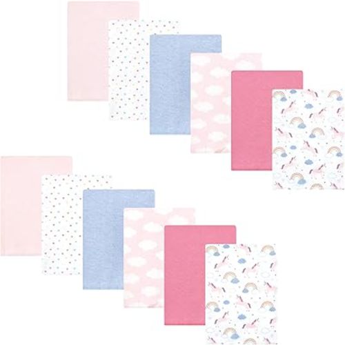 Hudson Baby Unisex Baby Cotton Flannel Burp Cloths Bundle, Unicorns Rainbows, One Size