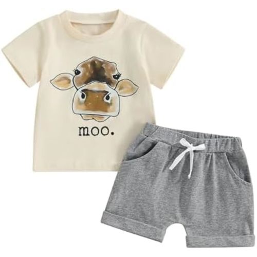 Karwuiio Toddler Baby Boy Girl Summer Outfit Short Sleeve T-Shirt Tops Shorts 2Pcs Baby Summer Clothing Set