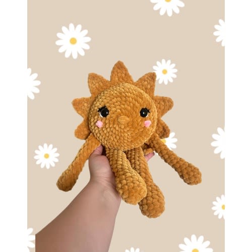 Boho Sun Plushie – Crochet Sunshine Nursery Decor – Handmade Chenille Plush – Baby Shower Gift – Custom Stuffed Sun – Soft Boho Toy