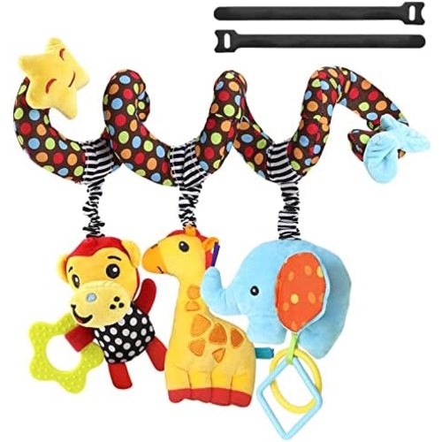Car Seat Toys Baby Toys 0-3 Months Infant Toys, Newborn Toys Baby Spiral Stroller Toys, Baby Toys 0-6 Months for Crib Mobile Bassinet with Music Rattles Teether for 0 3 6 9 12 Boys Girls (2 Velcro)