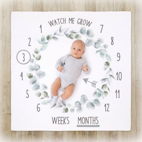 The Peanutshell Farmhouse Milestone Blanket,Unisex, Watch Me Grow, Green