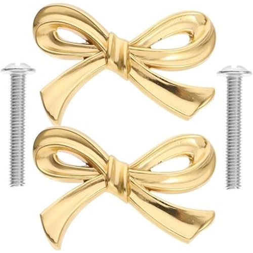 DOITOOL Brass Bow Shape Cabinets Knobs: Gold Drawer Pulls Decorative Bow Knobs Cupboard Pull Handles for Home Kitchen Cabinet Hardware Cupboard Dresser Wardrobe and Drawer Pulls - 2 Pack