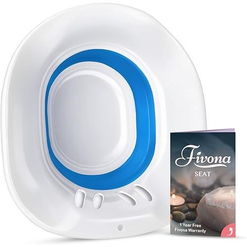 Fivona Sitz Bath for Toilet Seat Postpartum and Hemorrhoids Care - Yoni Steam Seat - Foldable Basin for Epsom Salt Soak - Portable Bidet BPA Free Temperature Resistant - Universal Fit - Blue