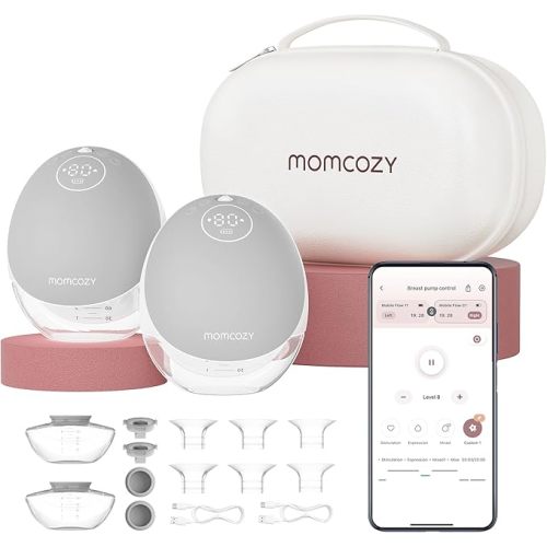 Momcozy Breast Pump Hands Free Mobile Flow | M9, App Discreet Control with Personalized Multi-Modes & 15 Levels, Independent Breastmilk Storage, Wearable Breast Pump M9 24mm, 2 Pack Gray - 2 Count