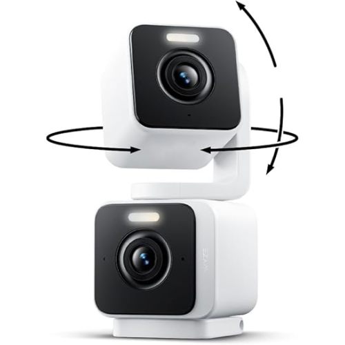 WYZE Duo Cam Pan Indoor/Outdoor IP65 2K 360° Pan/Tilt Smart Home Security Camera with Color Night Vision, Compatible with Alexa & Google Assistant, White