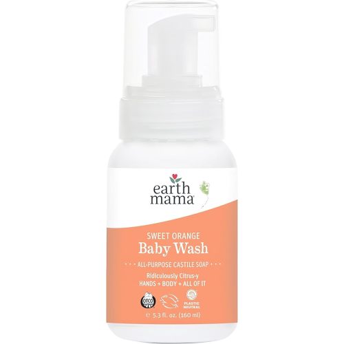 Earth Mama Sweet Orange Baby Liquid Wash, Organic All Purpose Body Wash for Sensitive Skin, Castile Soap with Coconut Oil, Shea Butter, Calendula, & Aloe, 5.3 fl oz