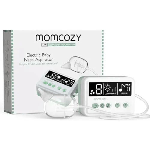 Momcozy Nasal Aspirator for Baby, 【Hospital-Grade】 70 KPa Strong Suction & 9 Suction Levels Nose Sucker, Electric Nose Cleaner for Toddler & Newborn, Soothe Light & Lullabies, BPA Free Silicone Tips
