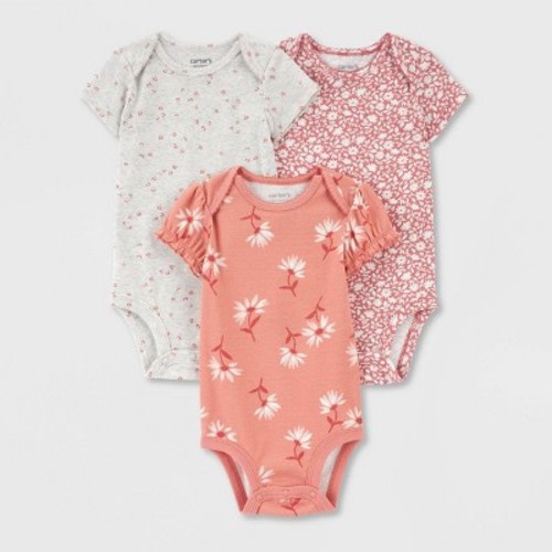 Carter's Just One You® Baby Girls' 3pk Floral Onesies - Orange/pink