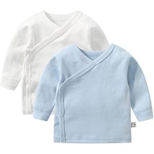 Baby Long Sleeve Side-snap Cotton Shirt Unisex Newborn Girls Boys Kimono Tee Shirts Top