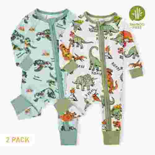 PatPat Bamboo Baby Pajamas Baby Girl Gifts Snug Fit Zipper Long-Sleeved Baby Bodysuits Sleepwear,2Pack,0-24 Months