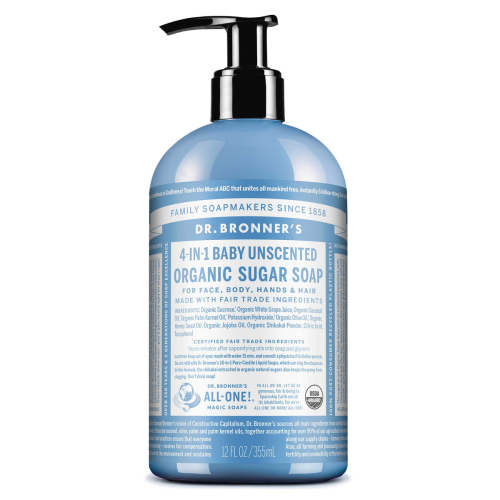 Baby Unscented Organic Sugar Soaps | No Clog Pump | Dr. Bronner's