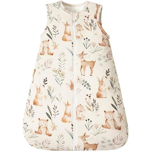 PHF 100% Cotton Baby Sleep Sack 6-12 Months, 2.5 TOG Winter Baby Wearable Blanket with 2-Way Zipper, Warm Comfy Quilted Sleeping Bags, Infant Sleeping Sack for Newborn Boys, Medium Size, Woodland
