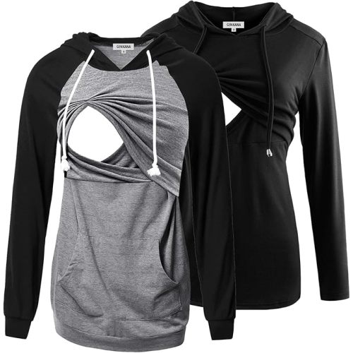 GINKANA Women's Nursing Hoodie Sweatshirt Long Sleeves Breastfeeding Maternity Tops Casual Clothes