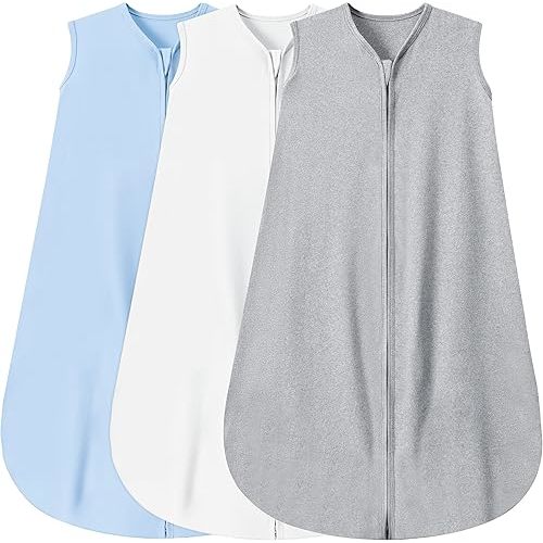 BSTOPPT 3 Pack Baby Sleep Sack 3-6 Months 100% Rayon Cotton Baby Sleeping Bag 2-Way Zipper Toddler Wearable Blankets Comfy Stretchy Thin Sleep Sacks TOG 0.3