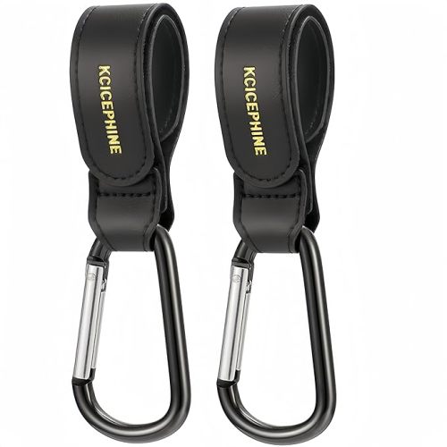 2Pack Universal Baby Stroller Hooks Clips for Hanging Bags and Shopping,Convenient Stroller Straps Accessories Perfect for Uppababy, Babyzen Yoyo, Britax, Bugaboo, Bob, Buggy, Shopping Cart（black） - Black
