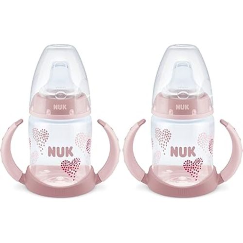 NUK Learner Cup, 6+ Months, Pink Hearts, Amazon Exclusive, 5 Oz, Pack of 2 – BPA Free, Spill Proof Sippy Cup