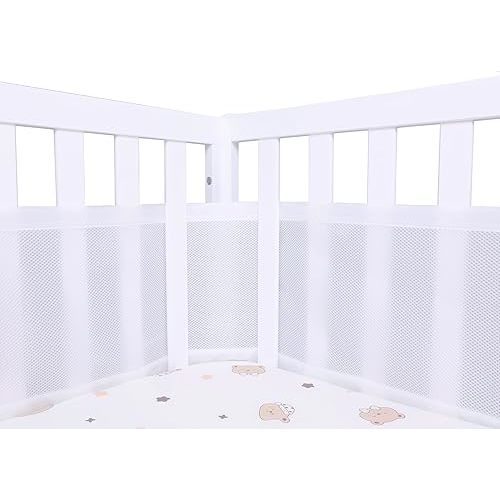 Upgraded Crib Mesh Liner, Protects Baby Legs and Arms, Safe and Compliant Single Layer Crib Side Liner, 11" H(28cm), 3mm Mesh, More Straps for Fixing, Covers 4 or 3 Sides Full-Size Baby Bed, White