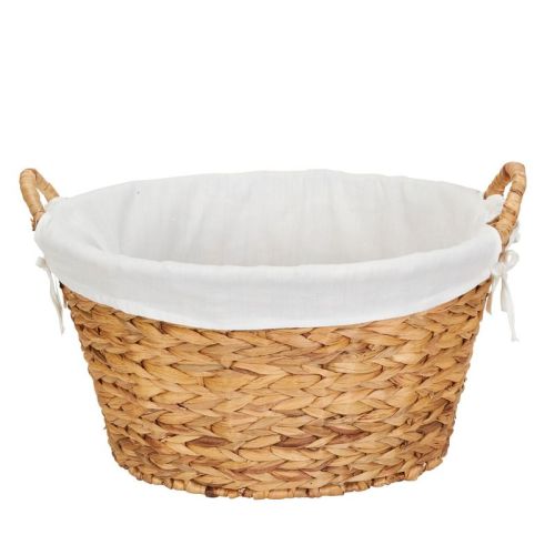 Round Wicker Laundry Basket with Handles, Whimsical Water Hyacinth Basket, Supportive Metal Frame, Natural