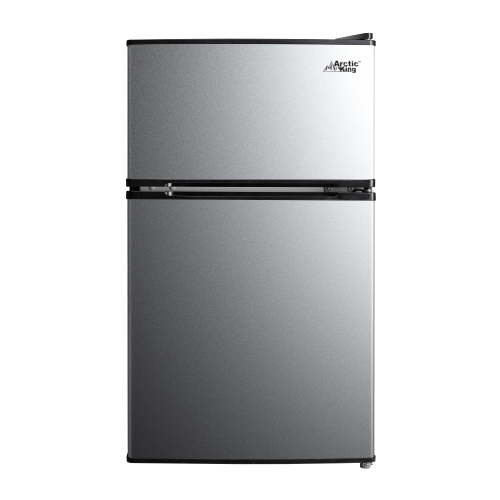 Arctic King Compact 3.2 Cu ft Two Door Mini Fridge with Freezer, Temperature Control, E-Star Stainless Steel