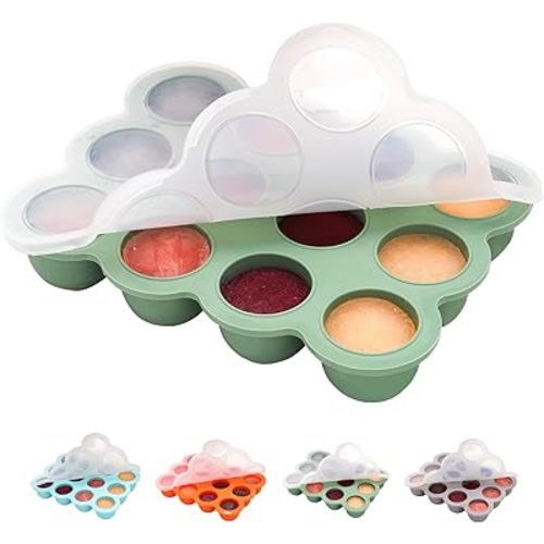 Baby Food Storage Container - 1.5oz x 12 Pods Silicone Freezer Tray with Lid for Homemade Baby Food, Fruit Purees, Vegetable & Breast Milk (Green)