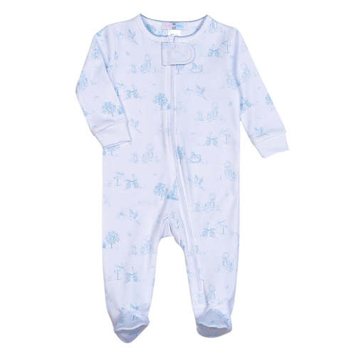 Baby Boy's Pima Cotton Blue Toile Zippered Footie from Baby Loren – Madison-Drake Children's Boutique