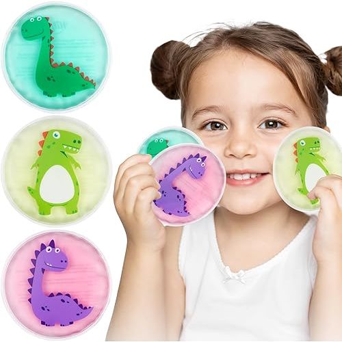 Hilph Kids Ice Packs for Boo Boos, Toddler Dinosaur Ice Pack Reusable Childrens Boo Boo Buddy Hot Cold Gel Packs for Kids Injuries, Pain Relief, Bumps & Bruises, Breastfeeding, Wisdom Teeth (3 Packs)
