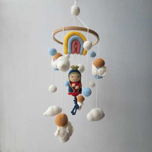 Crochet Baby Mobile – Virgin Mary & Angels | Handmade Nursery Decor | Catholic Baby Shower Gift