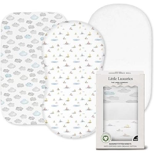 100% Organic Cotton Bassinet Sheets (3 Pack) - Best For Baby Delight Bassinet Mattress - GOTS Certified - For Standard Oval & Rectangular Mattress - Percale Sheets Soften with Each Wash (33"L x 20"W)