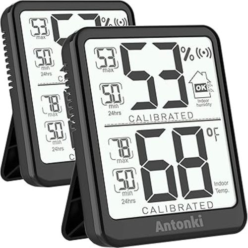 Antonki 2-Pack Room Thermometer, Digital Small Hygrometer Indoor Thermometer Humidity Gauge, Temperature Humidity Meter with Max/Min Record Monitor Sensor for Home, Plants - Battery Included