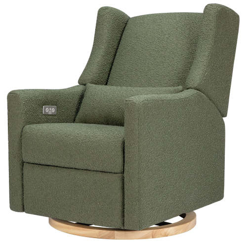 Babyletto Kiwi Electronic Glider Recliner w/ USB - Olive Boucle w/ Light Wood Base