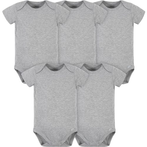 Gerber Unisex-Baby 5 Pack Onesies Multi-Packs Bundle Interlock 180 Gsm - 0-3 Months - Heather Grey