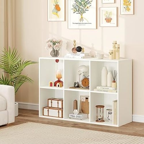 Nightcore 6-Cube Storage Organizer, 3-Tier Cubby Bookshelf with Storage Compartments, Freestanding Horizontal Bookcase Display Rack for Bedroom, Living Room, Home Office