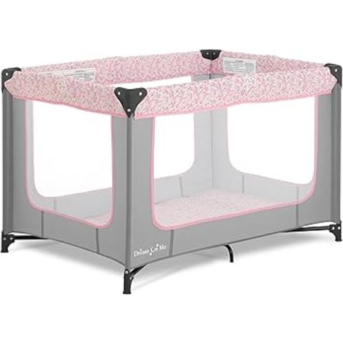 Dream On Me Zodiak Baby Playard, Breathable Mesh Sides, Soft Comfortable Mattress, Quick & Easy to Fold with Travel Carry Bag, Compact Space Saving Design - Grey & Pink