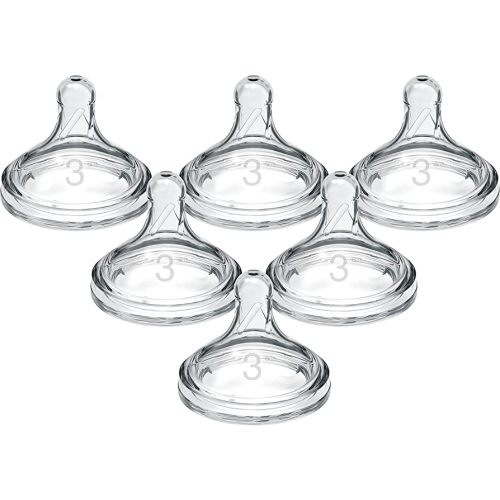 Dr. Brown’s Natural Flow® Level 3 Wide-Neck Baby Bottle Silicone Nipple, Medium-Fast Flow, 6m+. 100% Silicone Bottle Nipple, 6 Pack