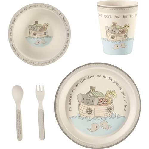 Precious Moments Noah's Ark Bamboo Toddler Mealtime Feeding and Dinnerware Set of 5, 182433