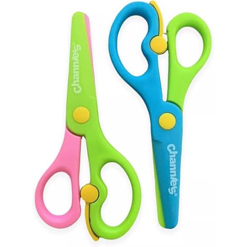 Channie's Safety Scissors for Small Hands (Ages 3-5) - Kid-Safe Plastic Training Scissors for Preschoolers, Child Hand-Eye Coordination Development, Kids Scissors, Toddler Safety Scissors (2 pack)