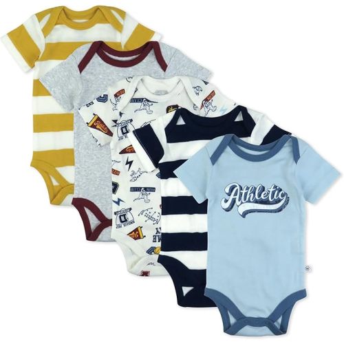 HonestBaby Baby Boys' 5-pack Short Sleeve Bodysuits One-piece 100% Organic Cotton for Infant Baby Boys